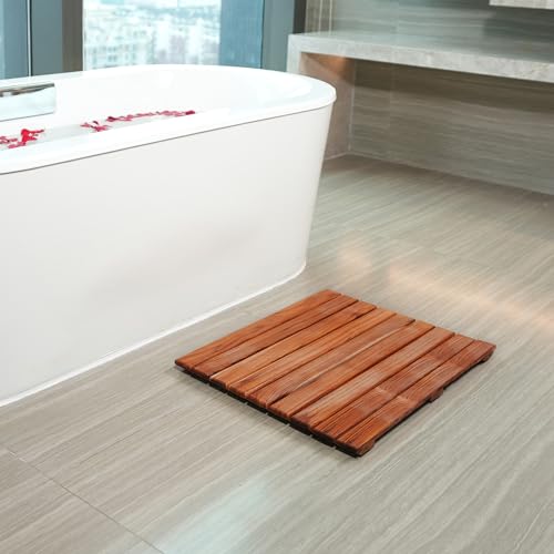 VaeFae Teak Shower Mat, Non-Slip Bath Mat, Luxury Spa Mat, Wooden Mat for Bathtub, 20 x 20 in - size: 20" x 20" (Square)