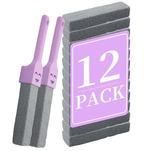 12 Pack Pumice Stones Scouring Sticks with 2 Handles, Pumice Scouring Pad Pumice Stick Cleaner for Cleaning Toilet, Bathtubs, Kitchen Sink, Grill, Household - color: 12-pack