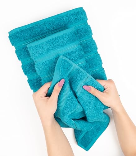 American Soft Linen 100% Cotton Luxury Turkish Towels, 3 Piece Towel Set | Soft Absorbent Quick Dry OEKO Tex Standard 100 Certificated Durable Machine Washable Breathable Premium Hotel Quality - color: Aqua Blue, size: 3PC (BT + HT + WC)