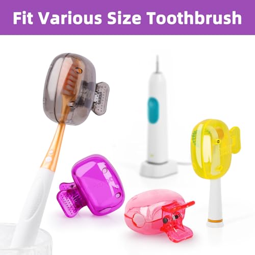 Hxezoc 4 Pack Toothbrush Covers Toothbrush Holders Toothbrush Protector Cap Brush Pod Case Protective Portable Plastic Clip for Household Travel, Camping, School, Bathroom, Business - color: Grey, Yellow, Purple, Pink