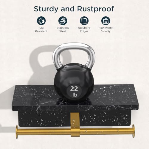 FORIOUS Double Toilet Paper Holder with Shelf, Wall Mount Tissue Roll Holder for Bathroom, 304 Stainless Steel Commercial Toilet Tissue Dispensers with Phone Shelf (1, Black & Gold-Marble) - color: Black & Gold-marble