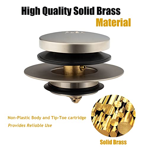 Artiwell Brushed Nickel Universal Tip Toe Tub Drain Conversion Kit - EZ Installation Bathtub Drain Replacement Trim Kit with 1-Hole Overflow Face Plate and Pop-Up Tub Stopper - color: Brushed Nickel