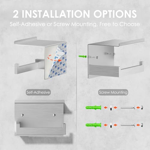 Auxmir Self Adhesive Toilet Paper Holder with Shelf, Premium SUS304 Stainless Steel Rustproof Wall Mounted Toilet Roll Holder, Toilet Tissue Holder for Bathroom Shower Washroom Kitchen RV, Silver - color: Tp Holder With Shelf-silver