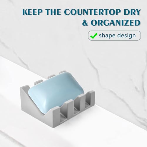 Self Draining Soap Dish Holder,Silicone Soap Dish,for Bathroom,Kitchen, Sponges，Can Extend Soap Life，Keep Soap Bars Dry and Easy Cleaning (Light Grey,2-Pack) - color: Light Grey,2-pack