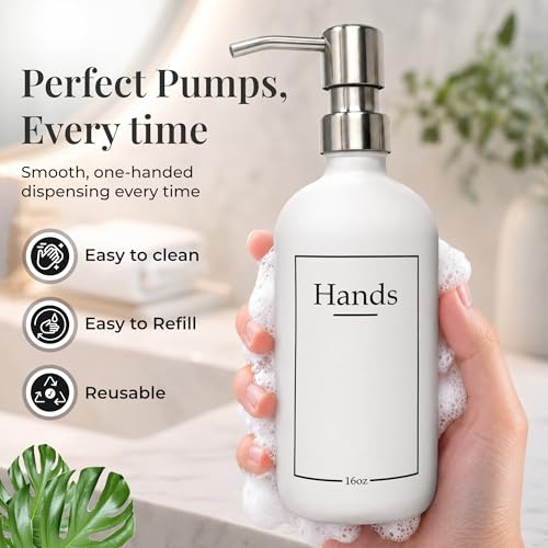 Glass Hand and Dish Soap Dispenser Set with Bamboo Tray – Kitchen Soap Dispenser Set, Stainless Steel Pumps, 16 oz, Silicone Funnel – Modern Farmhouse Kitchen Sink Decor - color: Stainless