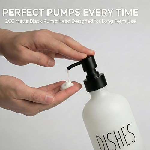 Kitchen Soap Dispenser Set with Sponge Holder & Brush Holder - 16oz Glass Hand and Dish Soap Dispenser, Instant Dry Diatomaceous Earth Stone Tray, Non-Slip Silicone Pad, Sink Organizer(White)