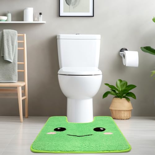 Frog U Shaped Toilet Rug,Soft and Absorbent Bathroom Rug - color: Green, size: 24" x 20"