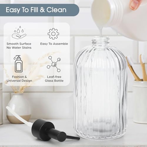 Topsky 2 Pack Glass Soap Dispenser with Plastic Pump, 400ml Liquid Hand Soap Dispenser, Rustproof Pump for Kitchen & Bathroom, Great for Lotions, Essential Oil, Liquid Soaps,Transparent - color: Stripe-clear, size: Plastic Pump