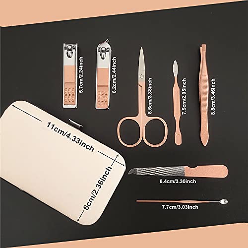 QURIPE 7pcs Manicure Set, Nail Clippers Kit, Stainless Steel Manicure Kit, Nail Clipping Tools Portable Travel Grooming Kit, The Best Gift with Luxurious Case(Rose Gold) - color: Rose Gold