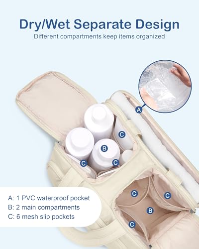 TOPDesign Travel Toiletry Bag for Women, Puffer Large Toiletry Bag, Lightweight Cosmetic Makeup Organizer with Handle for Traveling, Accessories, Essentials, Toiletries (Ivory White) - color: Ivory White