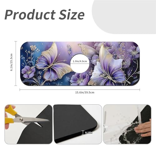 Faucet Fast Absorbent Pad - Purple Butterfly Floral , Suitable For Kitchen, Bathroom, Island And Other Scenes - color: Purple Butterfly Floral