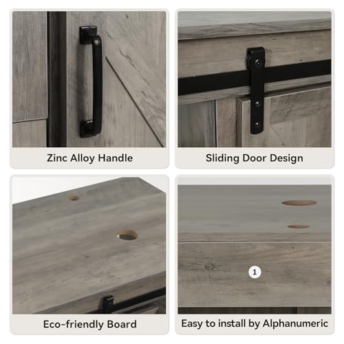 48” Barn Door Bathroom Vanity with 6 Drawers, Farmhouse Style Standing Pedestal Cabinet with Two Black and White Ceramic Sinks - color: Black and White Ceramic Sink, size: 48"