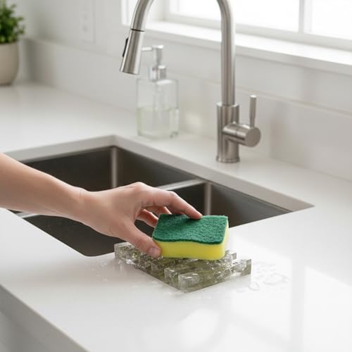 Soap Dish Rectangular Draining Holder with Natural Green Inclusions Handcrafted Bathroom Tray Modern Decor Accessory 4.33 x 2.99 x 0.59 Inches (Hair Crystal Double Drain Soap Rack)
