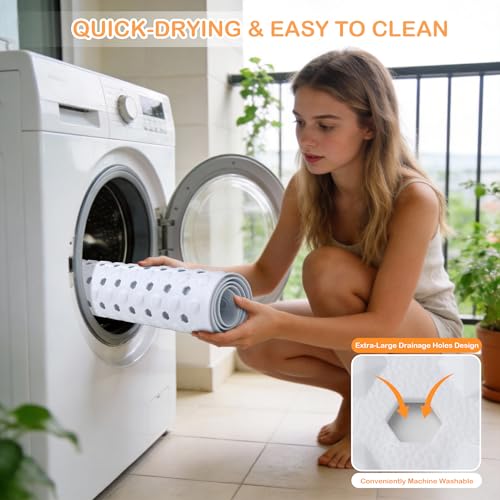 Yimobra Bathtub Mat Non Slip, 27.5"X15.5" Machine Washable Shower Floor Mat, Soft on Feet, Bathmat with Drain Holes and Suction Cups, Bathroom Essentials, White - color: White, size: 27.5 X 15.5 Inch