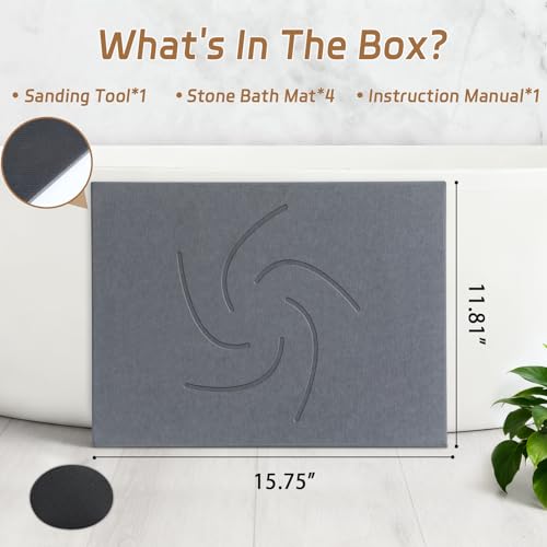 Extra Large Stone Bath Mat for Bathroom,31.5" x 23.6" Quick-Drying Diatomite Stone Shower Mat,Spliceable Design Instant Dry Technology Bath Mats Non-Slip Easy to Clean(Swirl Dark Gray) - color: Swirl Dark Gray