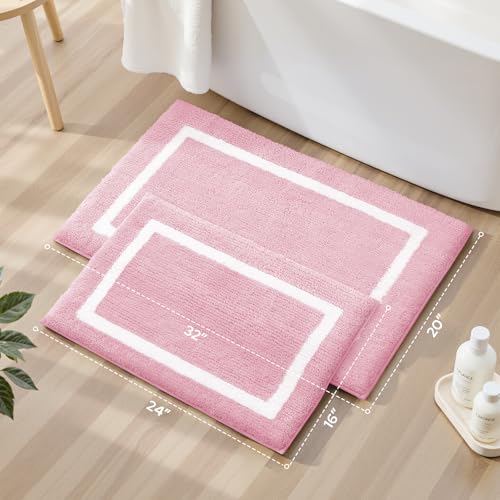 HOMEIDEAS Bathroom Rugs Sets 2 Piece, Super Soft and Absorbent Microfiber Tufted Bath Mats, Non-Slip and Machine Washable Bath Rugs(Light Pink) - color: Light Pink