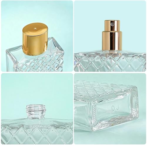 YU FENG 2 Pack 100ml Diamond Lattice Glass Perfume Spray Bottles, Atomizer | Diamond Lattice Texture, Gold Sprayer And Cap, Elegant Refillable Bottle, Fine Mist Atomizer For Perfume, Home And Travel Use - style: Diamond Lattice Texture