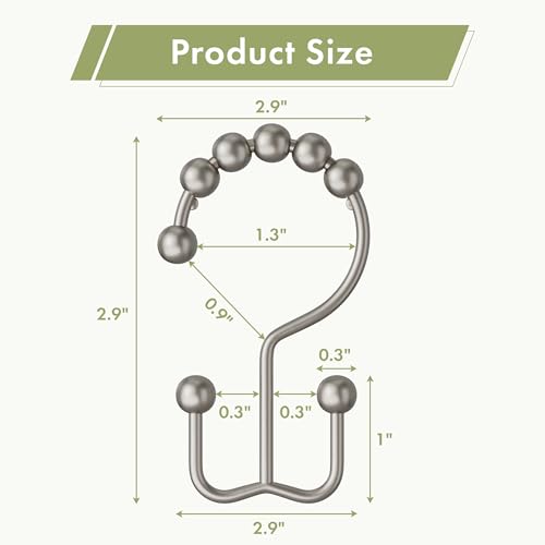 Amazer Shower Curtain Rings, Rust-Resistant Metal Double Shower Hooks for Curtain Rolling Shower Curtain Hooks Rings Shower Rings for Bathroom Shower Curtain Rod, Matte Nickel, Set of 12 Rings - color: Matte Nickel, style: Modern - Double Hooks