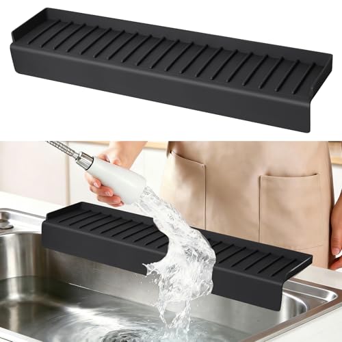 Sink Edge Protector with Suction Cup, 24" x 4", Silicone Sink Splash Guard for Kitchen & Bathroom, Protect Countertop from Scratches, Stains, for Stainless Steel Granite Quartz - color: Black, size: 24" x 4"