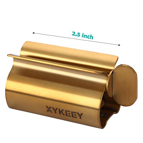 XYKEEY Toothpaste Tube Squeezer - Set of 2 Toothpaste Squeezer Rollers, Metal Toothpaste Tube Wringer Seat Holder Stand (Matt Gold) - color: Matt Gold
