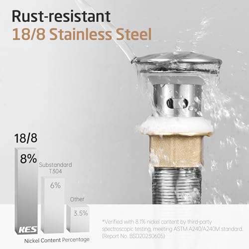 KES Bathroom Sink Drain Stopper with Overflow, Pop Up Drain with Detachable Hair Catcher for Lavatory Vanity Vessel Sink, Brushed Nickel 2 Pack, All Metal Rustproof 304 Stainless Steel, S2013A-BN-P2 - color: Brushed Nickel, style: for sink WITH overflow,2
