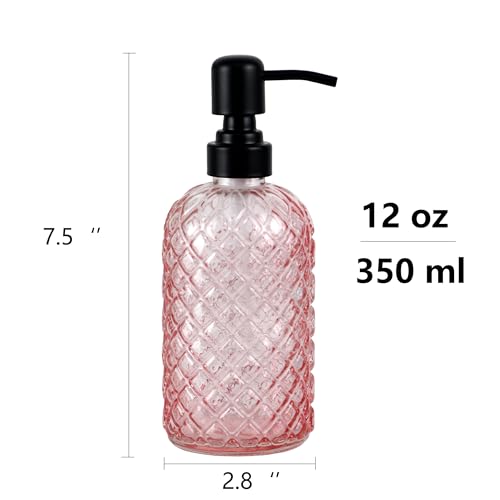 12Oz Glass Soap Dispenser with 304 Black Rustproof Stainless-Steel Pump, Refillable Glass Soap Dispenser for Kitchen, Bathroom, Farmhouse (Pink) - color: Pink