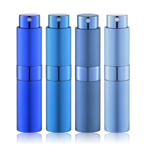 Lulupack Travel Perfume Bottle Refillable - Cologne Spray Atomizer Mini - Small Travel Size Sprayer Empty for Refill Sample Container - Portable Fragrance Decant Dispenser for Men Women 8ml 4PCS Blue - color: Blue Series