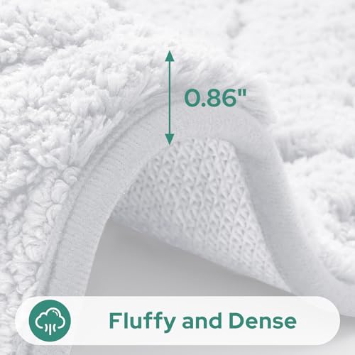 HOMEIDEAS White Bathroom Rug Set 2 Piece, Soft Microfiber Tufted Bath Mats, Super Absorbent Non Slip, Machine Washable Bathroom Rugs for Tub, Shower and Floor, 20" x 32" Plus 16" x 24" - color: White