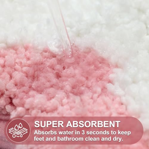 ORTIGIA Small Cute Scalloped Bath Mat, White and Pink Plush Microfiber Scallop Bathroom Rugs Non Slip Washable Quick Dry Absorbent, Bathmat for Shower Stall Vanities Kitchen Floor Entrance, 17x24 - color: A-pink and White, size: 1'5" X 2'(rectangular)