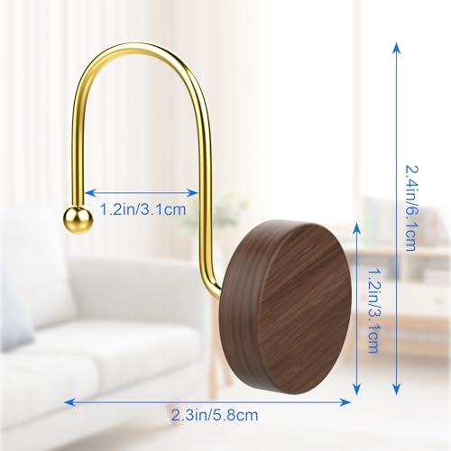 Shower Curtain Hooks, Decorative Shower Curtain Rings for Shower Curtain, Imitation Wood Grain Resin Shower Curtain Hangers, 12PCS Waterptoof Shower Hooks for Bathroom, Bedroom, Plant Hanger (Gold) - color: Gold