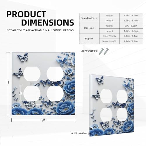 Light Switch Cover Plate Blue Peony Flowers Butterfly Vintage Floral 2 Gang Duplex Outlet Covers GFCI Decorative Switch PlatesWall Plates for Bathroom Bedroom Decor - color: Blue Peony Flowers Butterfly Vintage Floral, size: 2 Gang Duplex - 4.6 x 4.5 IN