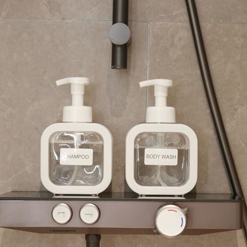 Foaming Soap Dispenser, 2 Pack 300ml (10oz) Plastic Refillable Foaming Hand Soap Dispenser with 16 Pcs Waterproof Labels, Foam Pump Bottle for Bathroom and Kitchen (White) - color: White