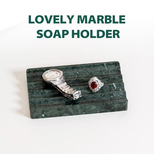 Karibiber Soap Holder, Marble Soap Dish for Shower, Green Bar Soaps Holder with Water Ripple Design, Easy Cleaning Soaps Saver for Kitchen Sink，Bathroom, Executive Indian Natural Stone Soap Tray - color: Indian Green