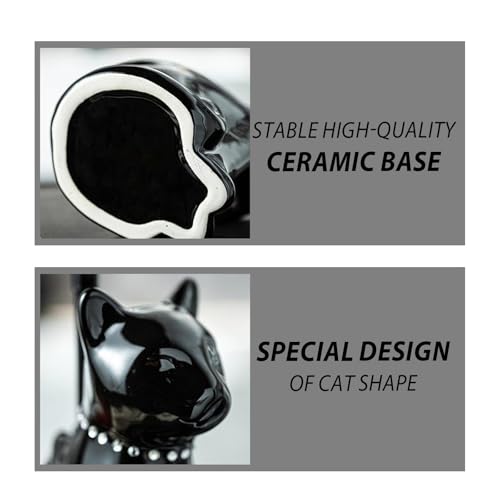 Comeon Ceramic Cat White/Black Toilet Brush and Holder Set, Plastic Handled Scrub Brush for Bathroom Cleaning,10.63"*6.3" (Black) - color: Black, size: Cat