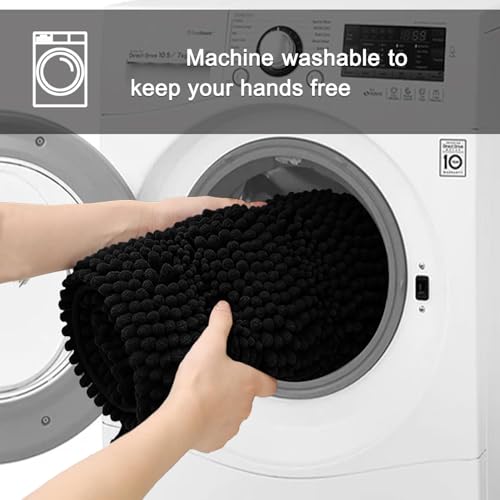 Chenille Bath Rug Runner, Ultra Soft Absorbent Bathroom Mat, Non-Slip PVC Backing, Machine Washable, 59x20, Black - color: Black, size: 1'8" x 4'11" (59"x20")