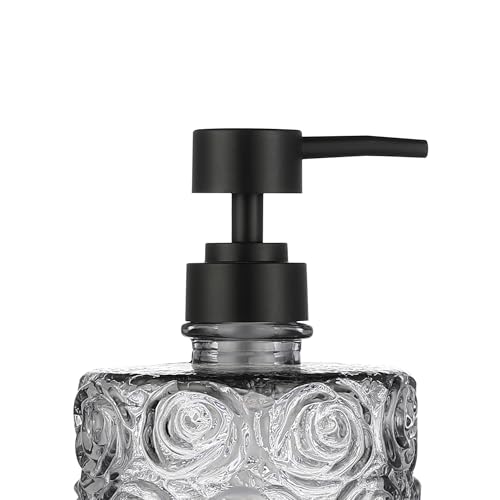 Marcella Glass Soap Dispenser with Soap Pump, Refillable 14 Ounce Capacity, Floral Design Rose Patterns, Heavy Weight Thick Glass for Bathroom, Premium Kitchen Soap Dispenser Gray - color: Gray