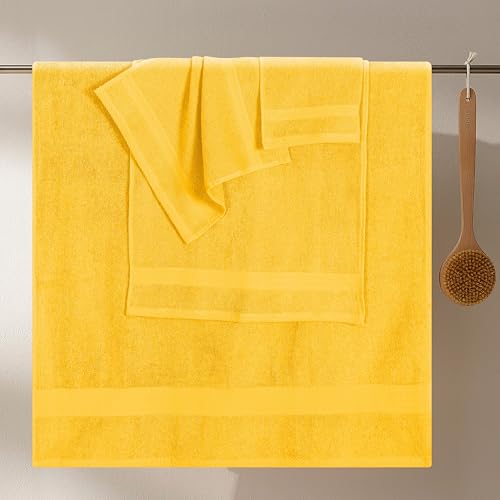 GLAMBURG Ultra Soft 8-Piece Towel Set - 100% Pure Ringspun Cotton, Contains 2 Oversized Bath Towels 27x54, 2 Hand Towels 16x28, 4 Wash Cloths 13x13, Ideal for Everyday use, Hotel & Spa- Mustard Yellow - color: Mustard Yellow, size: 8 Piece Towel Set
