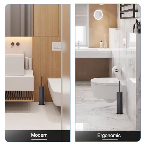 BVL Toilet Brush and Holder Set Black Stainless Steel 304 Square Freestanding Toilet Brush for Bathroom - color: Black