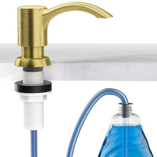 SAMODRA Built-in Kitchen Sink Soap Dispenser with Extension Tube Kit - Gold Brushed Finish, Leak-Proof Design, No Top Refill Required (39" Tube) - color: Gold Brushed, style: 39" Tube