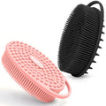 Silicone Body Scrubber – Dual-Sided Silicone Loofah for Shower, Set of 2 Soft Exfoliating Body Bath Shower Scrubber Loofah Brush Easy-to-Clean for Sensitive Kids Women Men All Kinds of Skin - color: Pink and Black