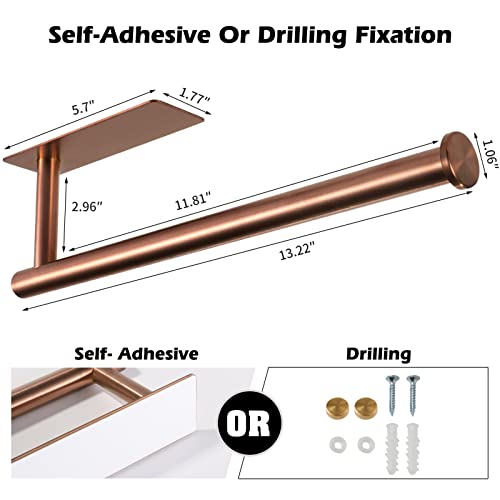 theaoo Rose Gold Paper Towel Holder - Under Cabinet Paper Towel Holder for Kitchen, Adhesive Paper Towel Roll Rack for Bathroom Towel, Wall Mounted Paper Towel Rack, SUS304 Stainless Steel - color: Rose Gold