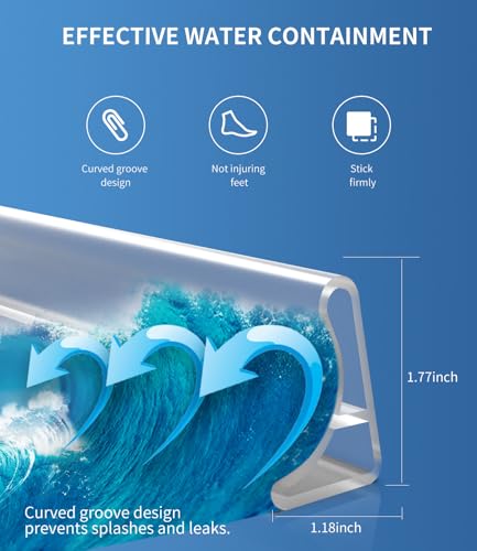 KRUI Collapsible Shower Threshold Water Dam, 55 In, Self Adhesive Shower Edge Water Barrier Stopper, Shower Water Blocker Retention System, Dry and Wet Separation for Bathroom Kitchen Countertop Sink - color: Transparent, style: [55in] +Free installation