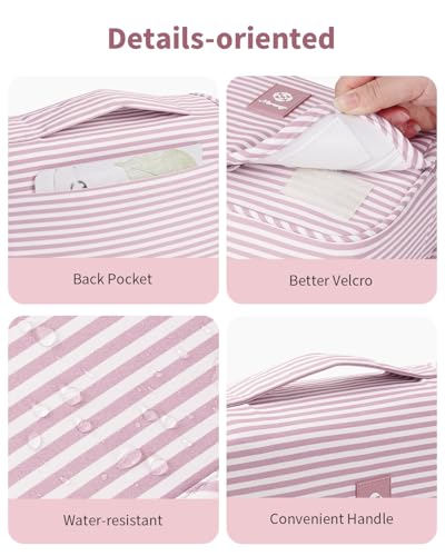 Narwey Small Hanging Toiletry Bag for Travel Women Girl, Striped Toiletries Travel Bag with Hook, Hanging Makeup Bag Organizer Make Up Cosmetic Bags, Gifts for Kids Teen (Dusty Pink Stripe) - color: Y-Dusty Pink Stripe