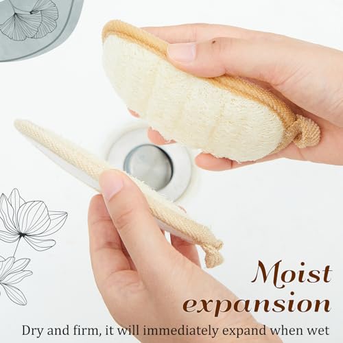 LemonRoad 5 Pcs Natural Loofah for Shower Bath Loofah Gift Set for Man Women Include 1 Sponge Back Scrubber 2 Exfoliating Body Scrubbers and 2 Mini Facial Sponges to Clean or Relax Face and Body