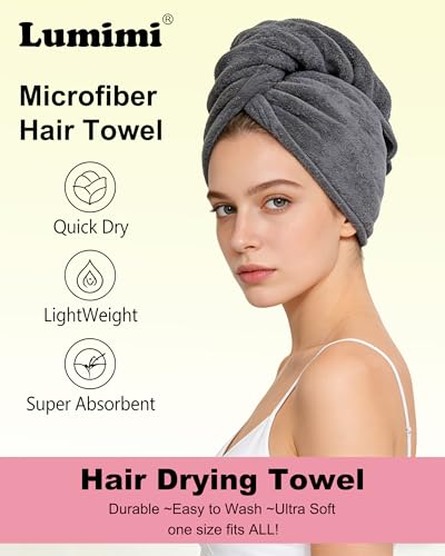 Lumimi Bath Pre Dry Hair Towel 2 Pack - Quick Dry Super Absorbent Lightweight Turban With Button - Drying Wrap for Shower Wellness, Pink Blue - color: Pink+blue