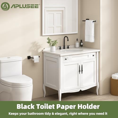 APLusee Matte Black Toilet Paper Holder, 304 Stainless Steel Roll Hanger for Bathroom Kitchen, Wall Mounted