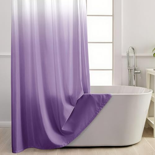 No Hook Shower Curtain with Snap in Liner, Ombre Purple Shower Curtains and Liner Set, Hotel Fabric Bath Curtain for Bathroom, Mesh Top Window Waterproof Washable, 71" x 74" - color: Ombre Purple, size: 71"W x 74"L (Pack of 1)
