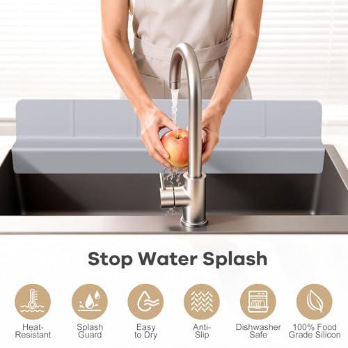Sink Splash Guard with Suction Cups, 23", Silicone Water Guard for Kitchen & Bathroom, Faucet & Countertop Protector, Easy Install, Dishwasher Safe - color: Creamy Gray, size: 23''