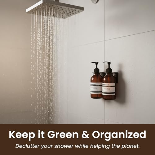 Shampoo and Conditioner Dispenser Wall Mounted Set of 2 Amber Black - No Drill Shower Soap Dispenser for Bathroom Refillable - Spa Hotel Style Accessories by MaisoNovo | 500 ml Shower Gel Dispenser Set of 2. Refillable Shampoo and Conditioner Bottles. Dri
