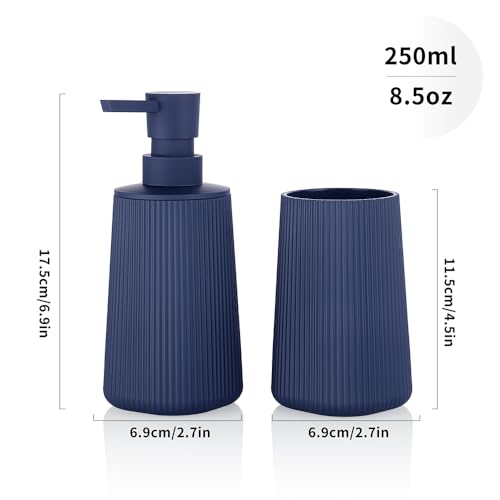 YAUKPH Bathroom Accessories Set 2 Piece Soap Dispenser and Toothbrush Holder for Bathroom Countertop Striped Blue - color: Striped Blue